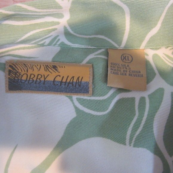 Bobby Chan vtg Men Hawaiian camp shirt p2p 24.5" XL  aloha luau tropical green - Picture 9 of 9